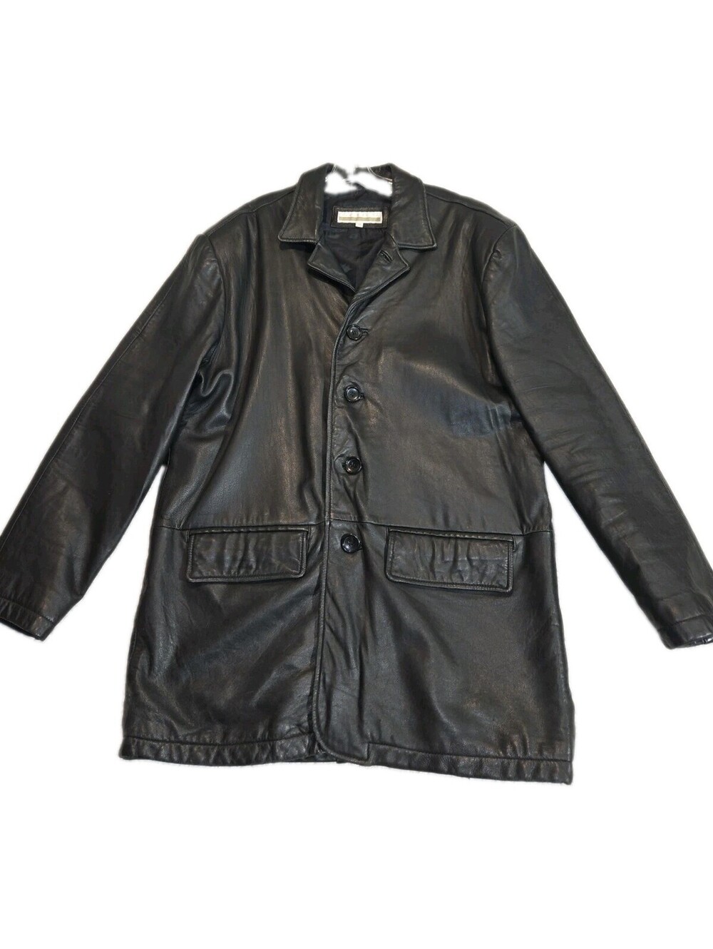 Vintage Perry Ellis Mens Black Lambskin Leather Car Coat Jacket Medium